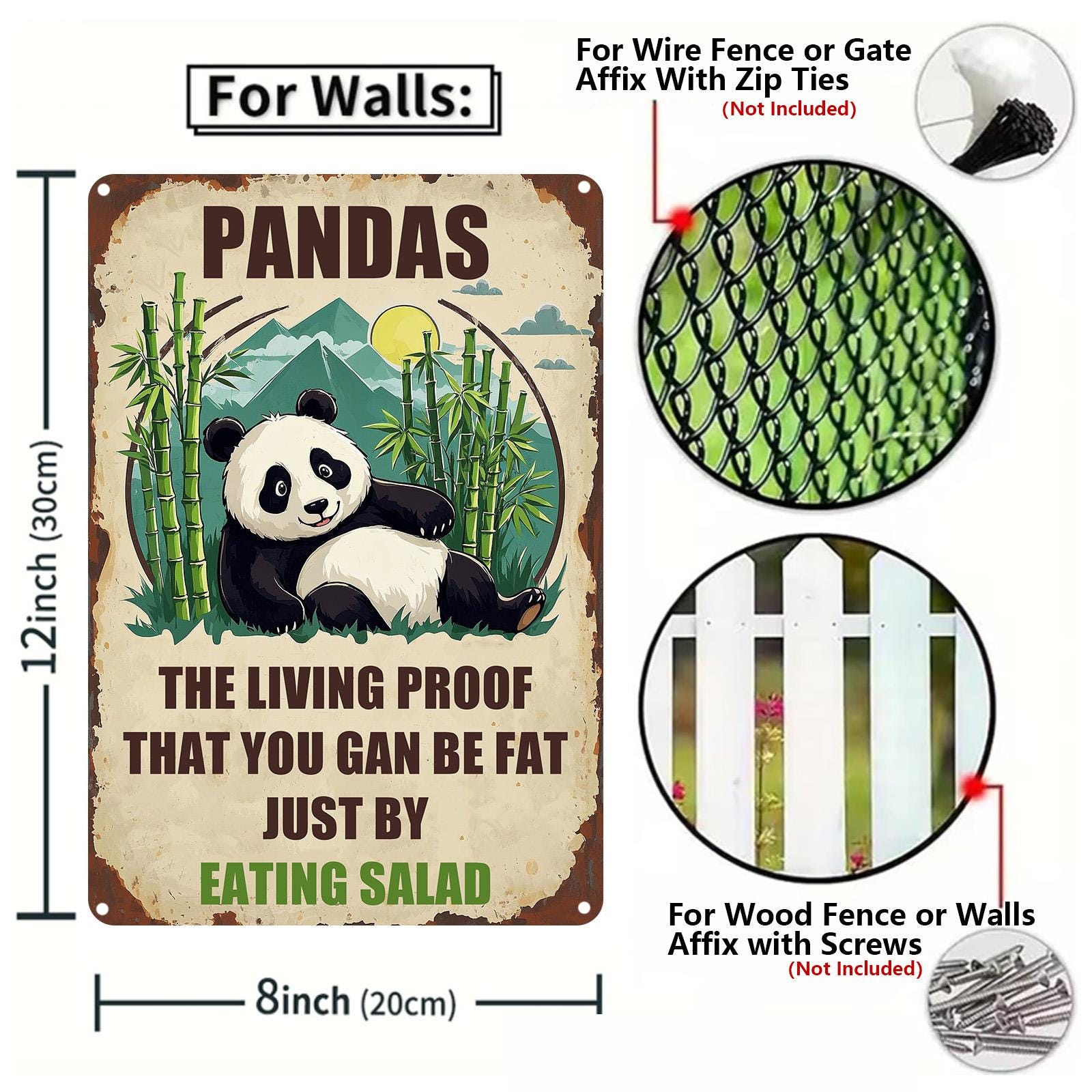 Vintage Panda Metal Sign: Funny Kitchen Bar Cafe Decor