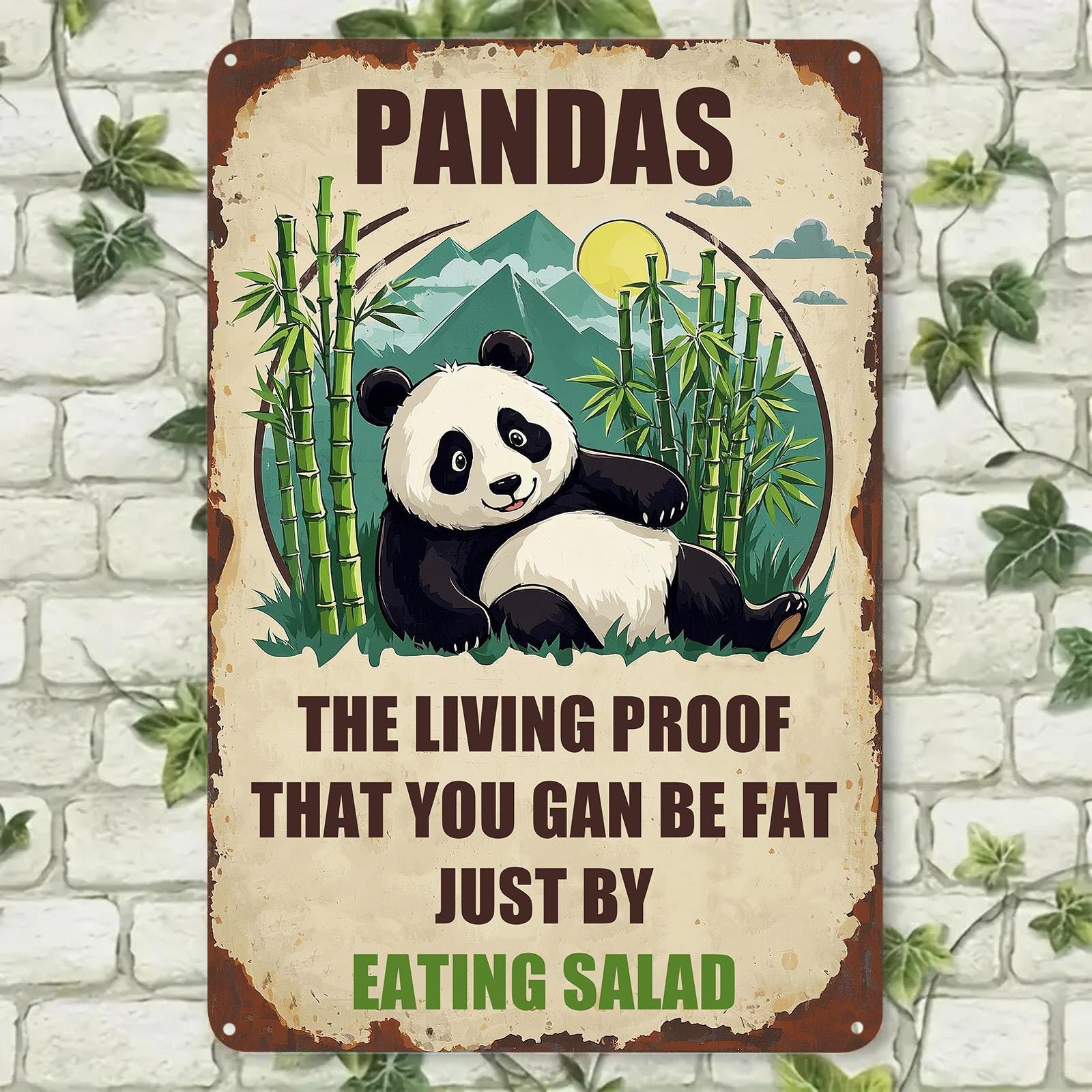Vintage Panda Metal Sign: Funny Kitchen Bar Cafe Decor