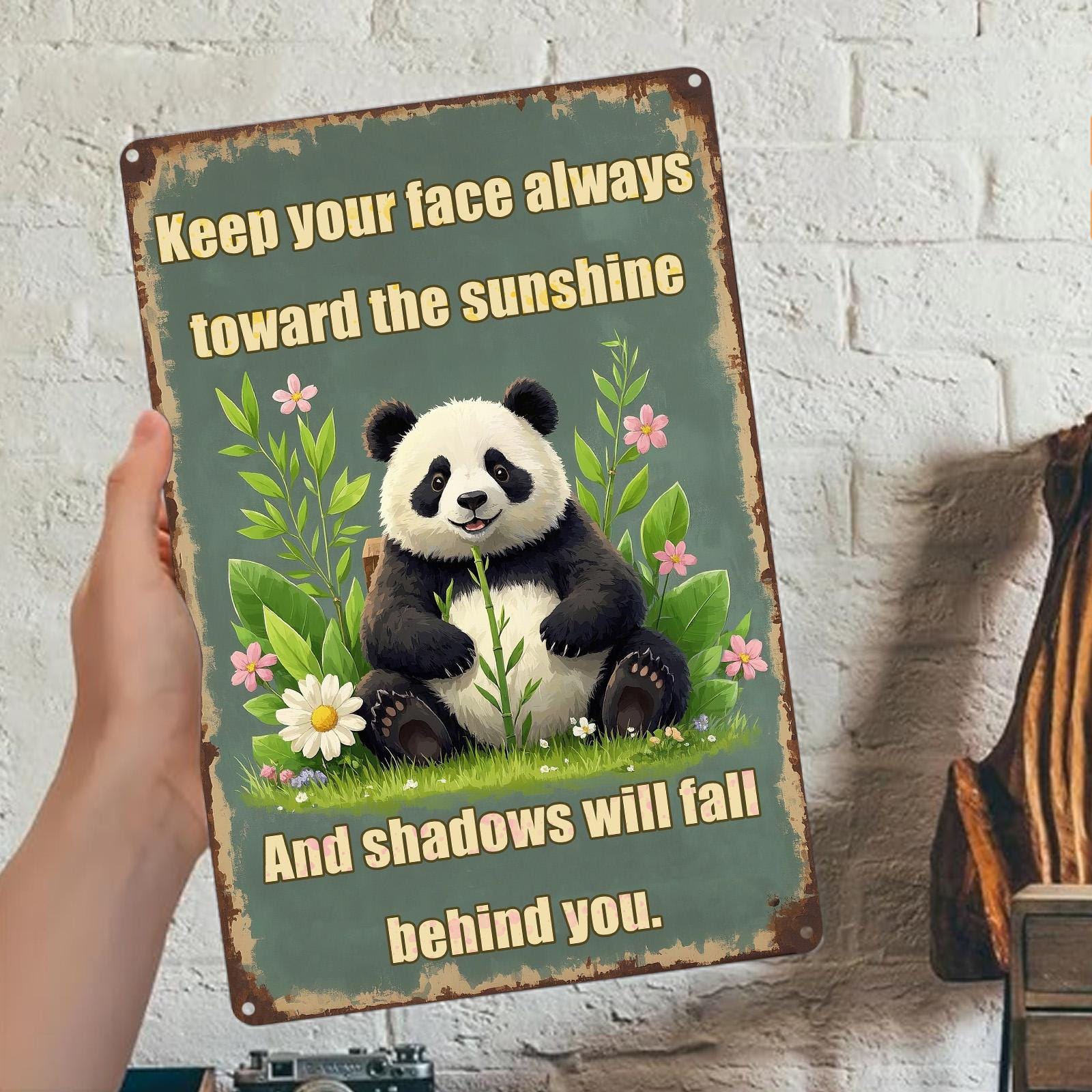 Panda Inspirational Metal Sign: Vintage Retro Wall Decor