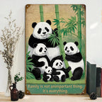 Décoration murale en métal « Famille Panda » | Style vintage bambou (20x30 cm)