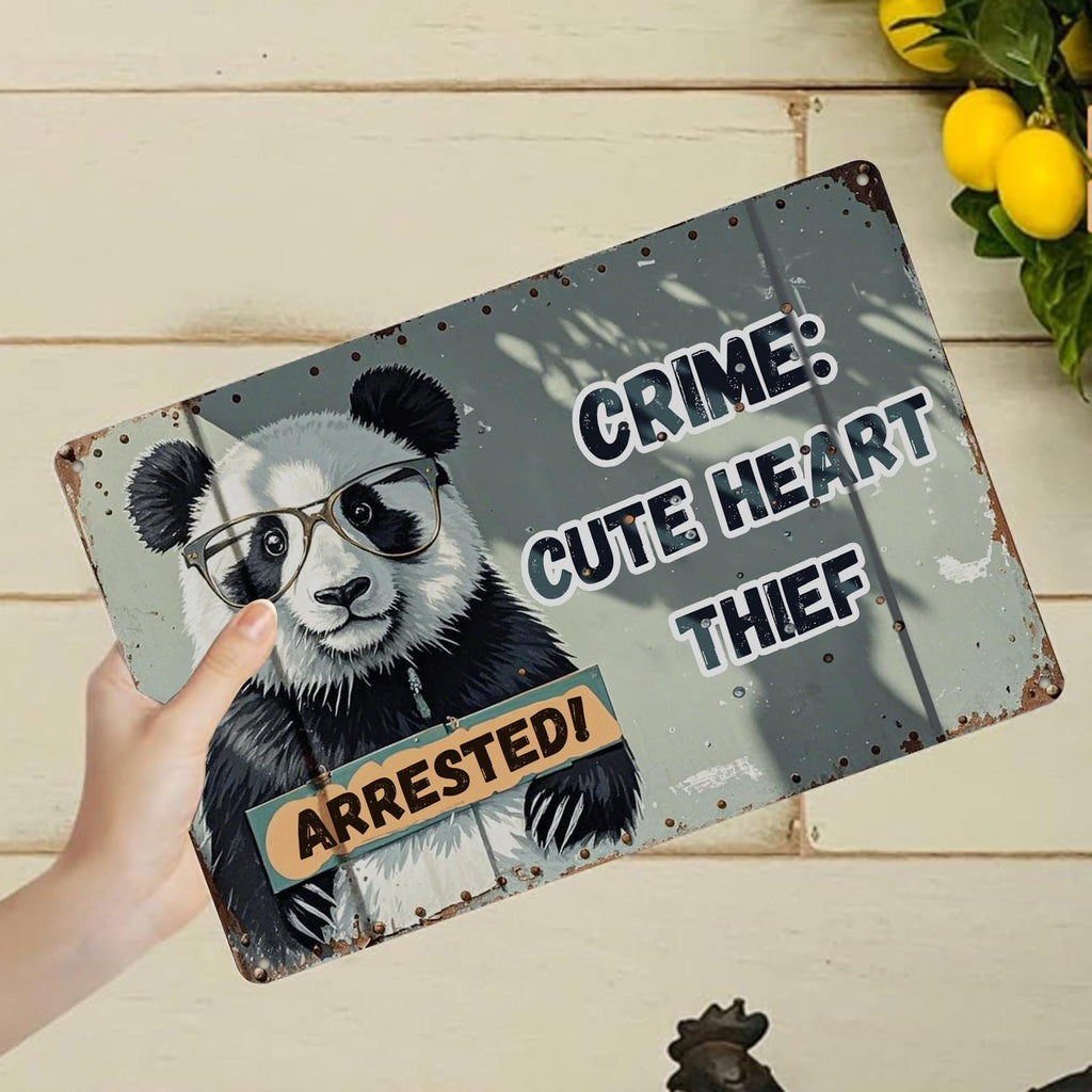 Lustiges Panda Blechschild | Vintage Herzensdieb Wanddeko