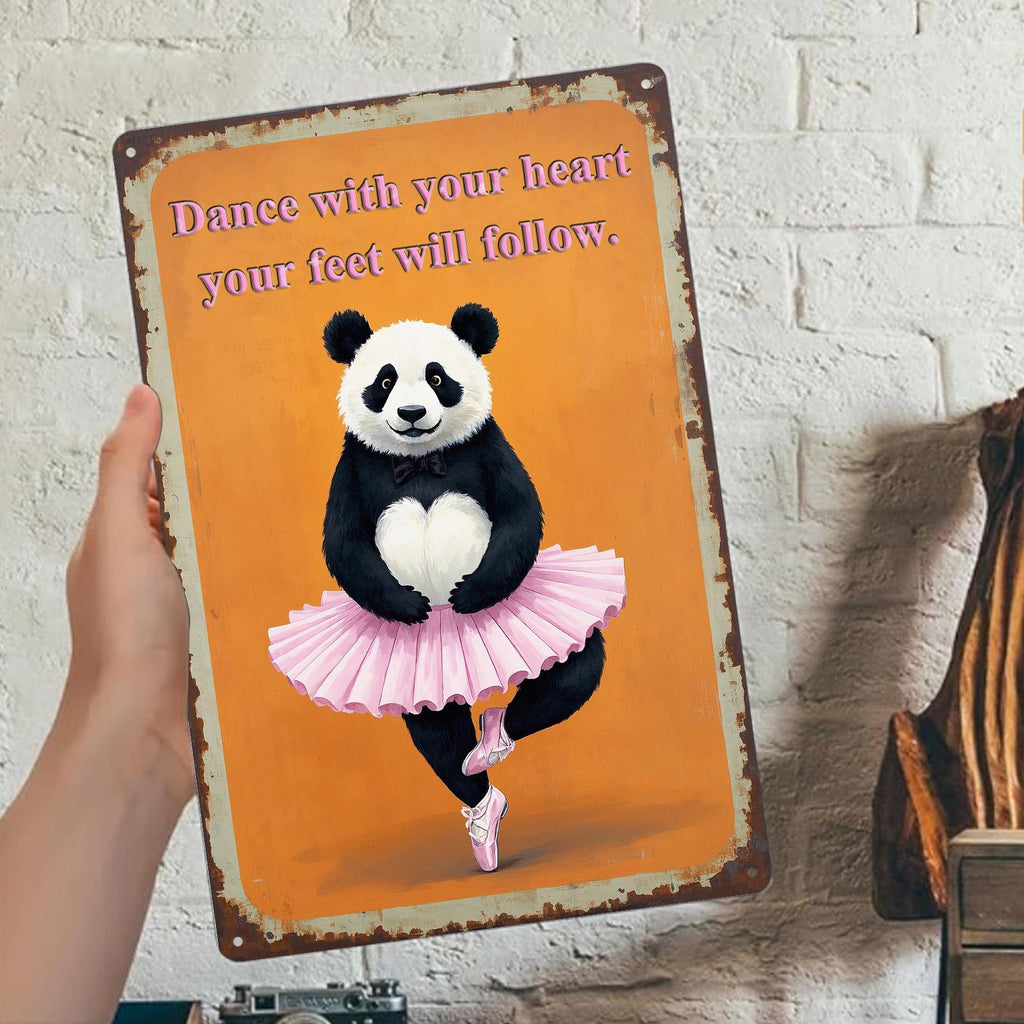 Panda Ballerina Metal Sign: Inspirational Dance Wall Art