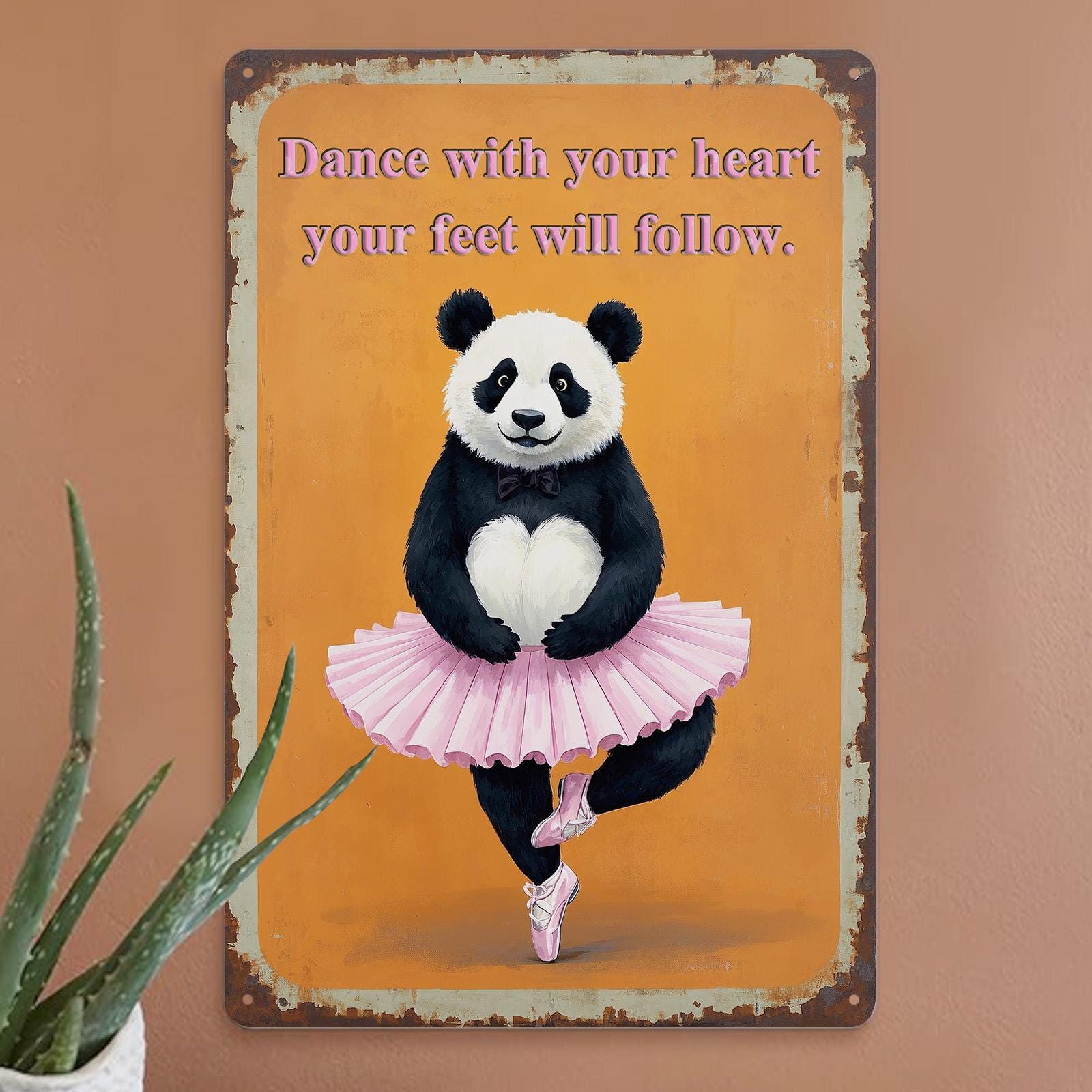 Panda Ballerina Metal Sign: Inspirational Dance Wall Art