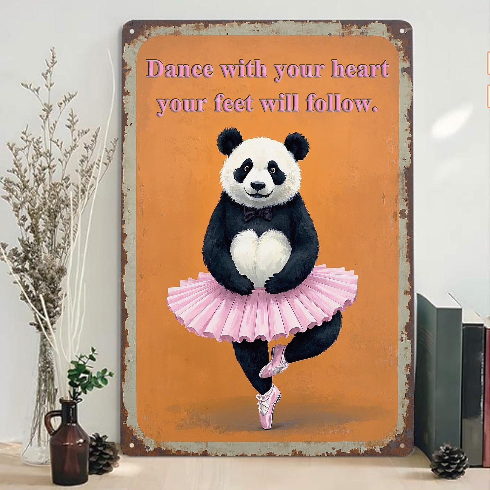 Panda Ballerina Metal Sign: Inspirational Dance Wall Art