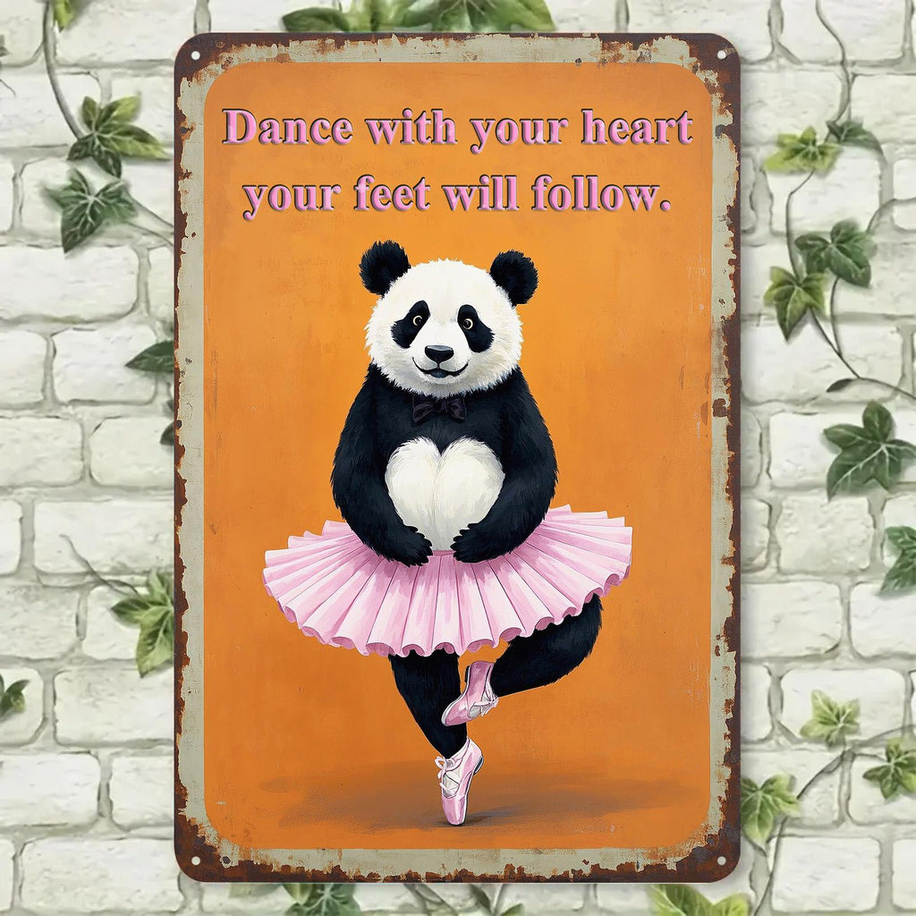 Panda Ballerina Metal Sign: Inspirational Dance Wall Art