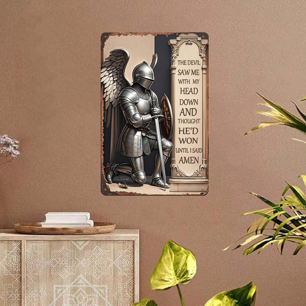 Christian Knight Prayer Metal Sign - Religious Faith Inspirational Decor