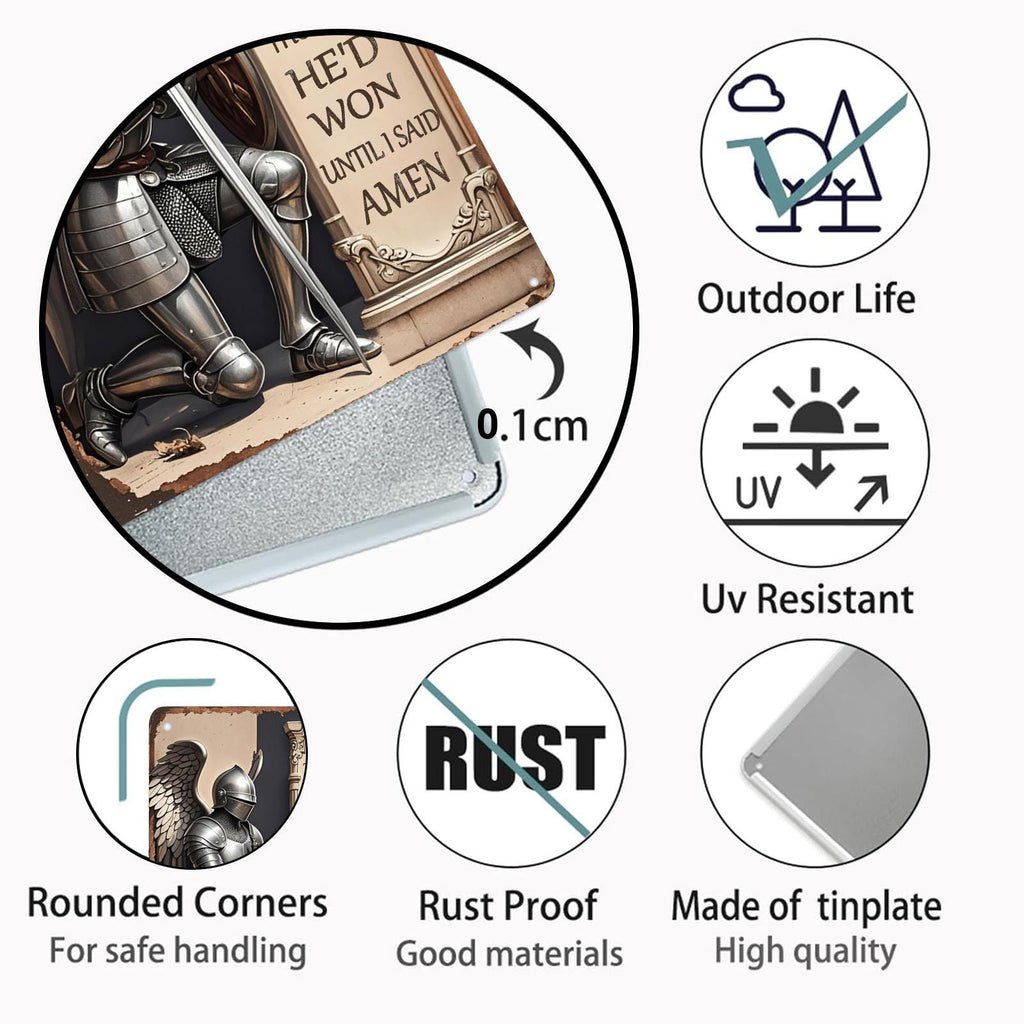 Christian Knight Prayer Metal Sign - Religious Faith Inspirational Decor