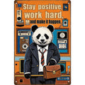 Motivational Panda Metal Sign: Retro Office Decor
