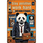Motivierendes Panda Metallschild | Retro Bürodekoration