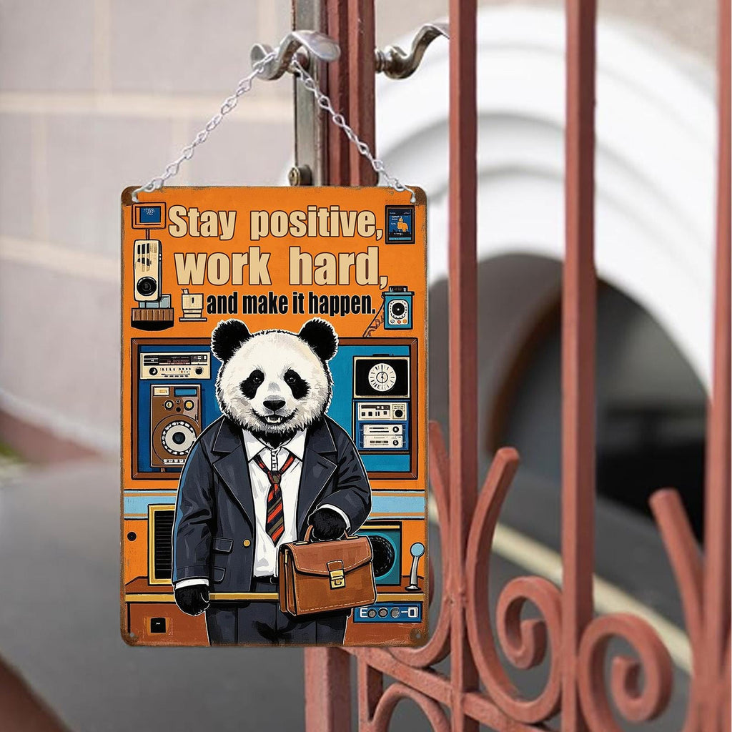 Motivational Panda Metal Sign: Retro Office Decor