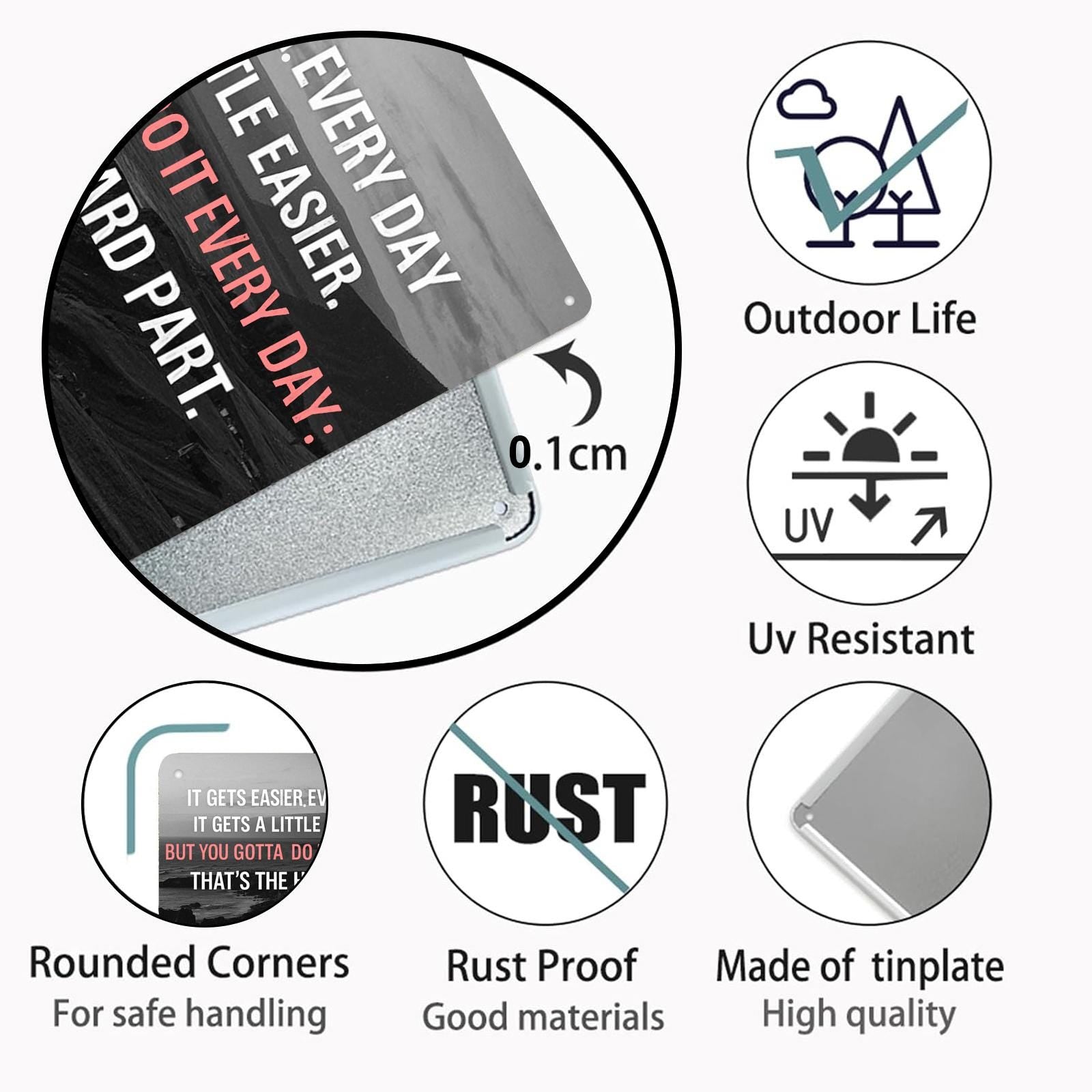 Motivational Metal Sign: Daily Effort Quote, Black & White Inspirational Art