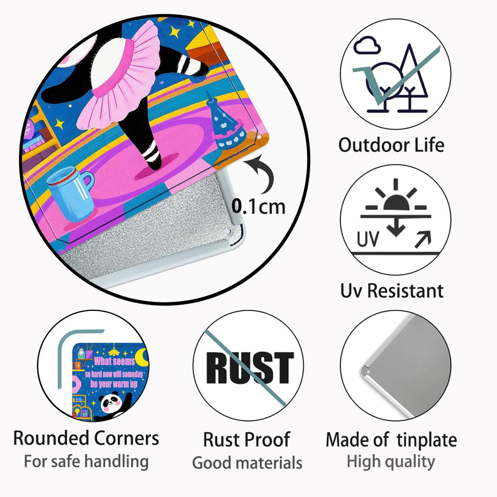 Panda Ballerina Inspirational Metal Sign: Motivational Home Office Decor