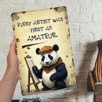 Inspirierendes Panda-Schild aus Metall | Wandkunst im Vintage-Stil