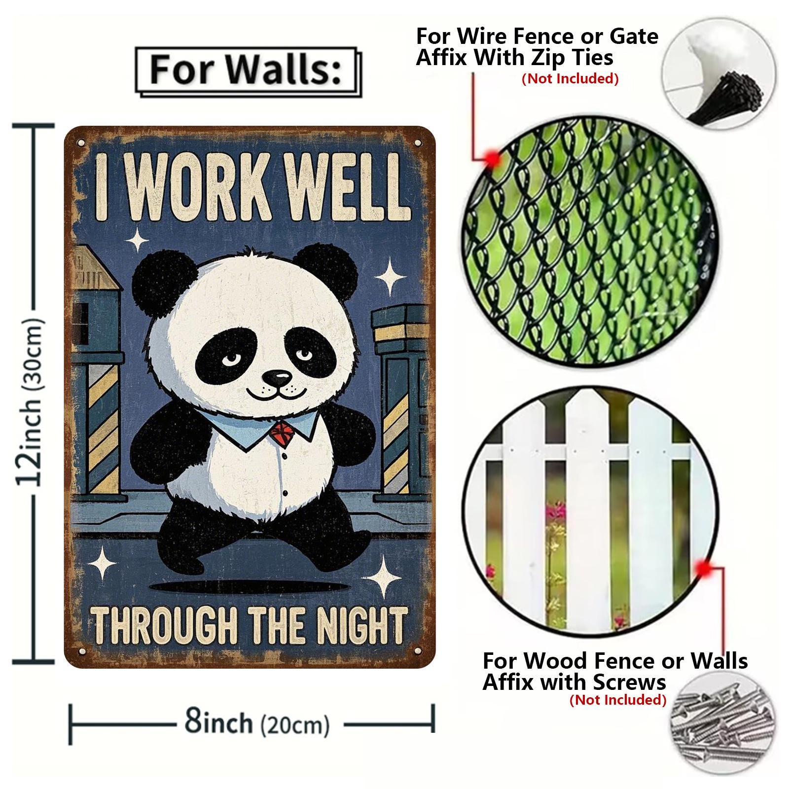 Panda I Work Well Through The Night Metal Sign: Funny Home Decor