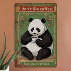 Panda mit Kaffee Metallschild | Lustige Vintage Café Bar Wanddeko