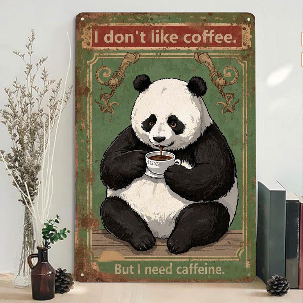 Panda mit Kaffee Metallschild | Lustige Vintage Café Bar Wanddeko
