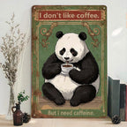 Panda mit Kaffee Metallschild | Lustige Vintage Café Bar Wanddeko