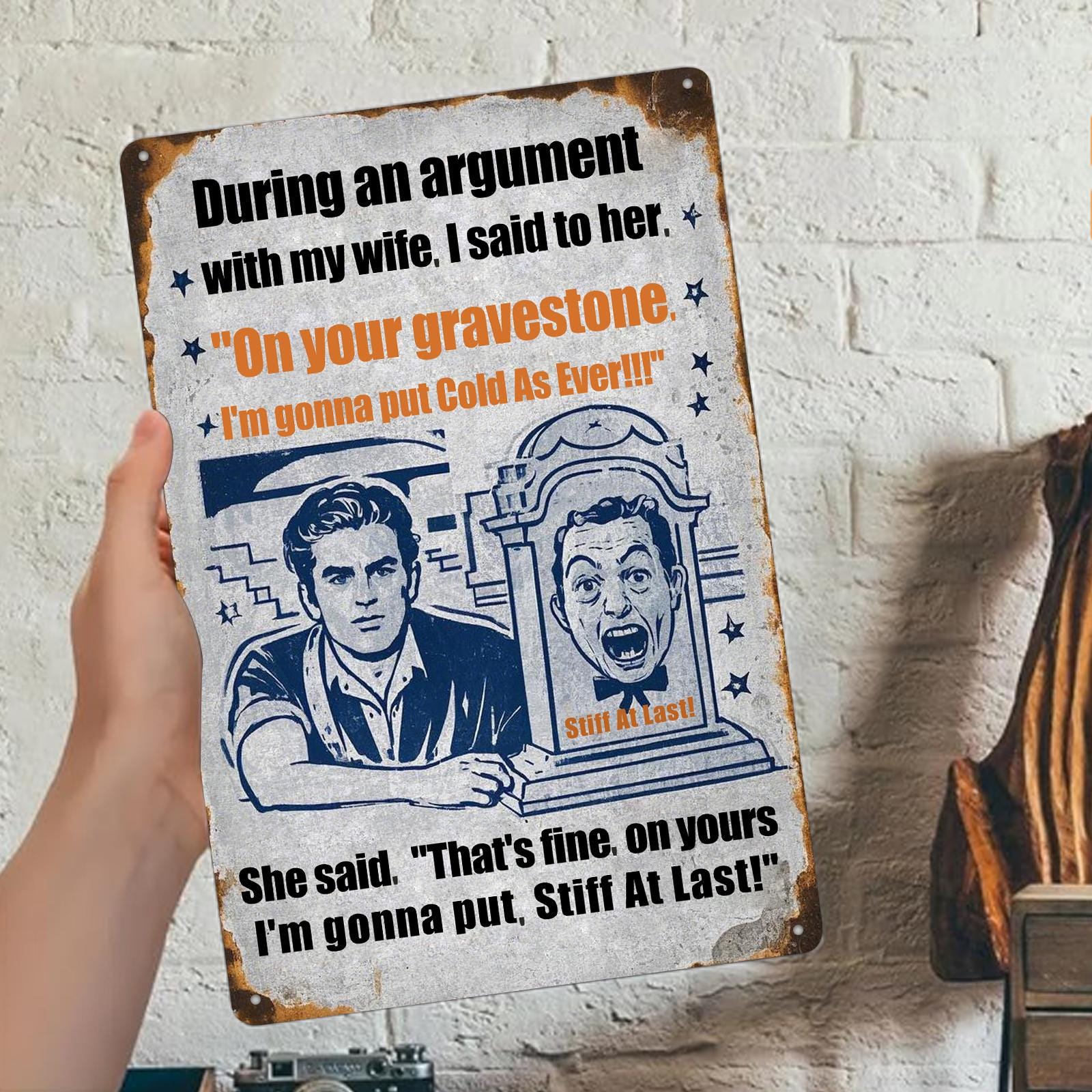 Funny Wife Argument Metal Sign: Vintage Humor Decor for Man Cave