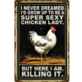 Letrero de metal divertido de "Funny Chicken Lady" | Decoración de pared retro de casa de campo