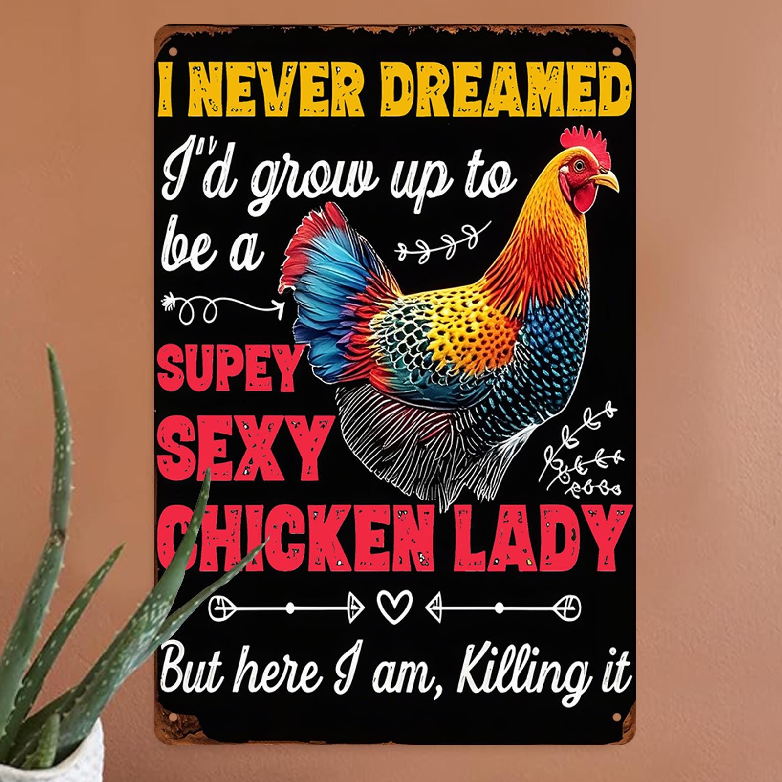 Funny Chicken Lady Metal Sign: Rustic Farmhouse Kitchen Decor