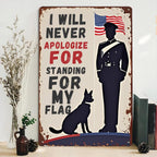 Pancarte métallique patriotique | Soldat militaire, chien et drapeau américain | Fierté américaine