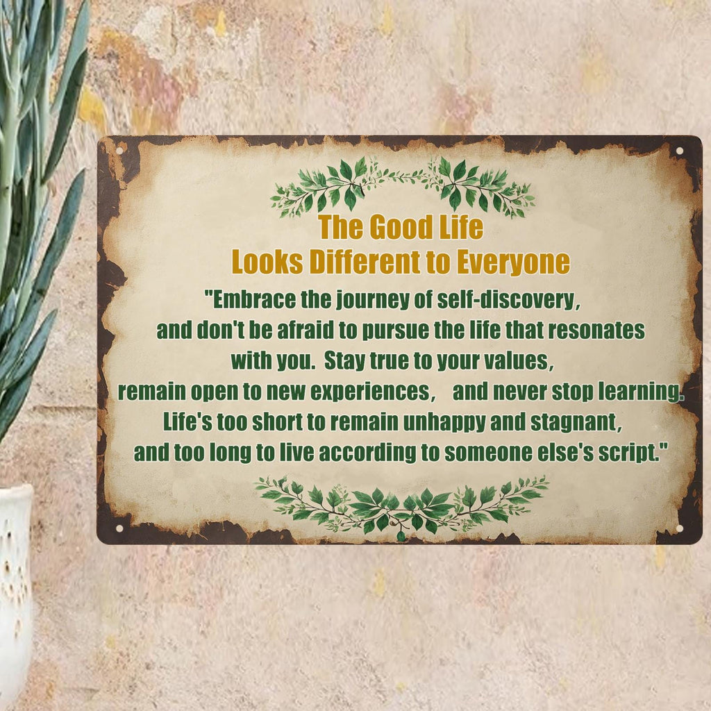 Inspirational Metal Sign: Good Life, Rustic Farmhouse Wall Art