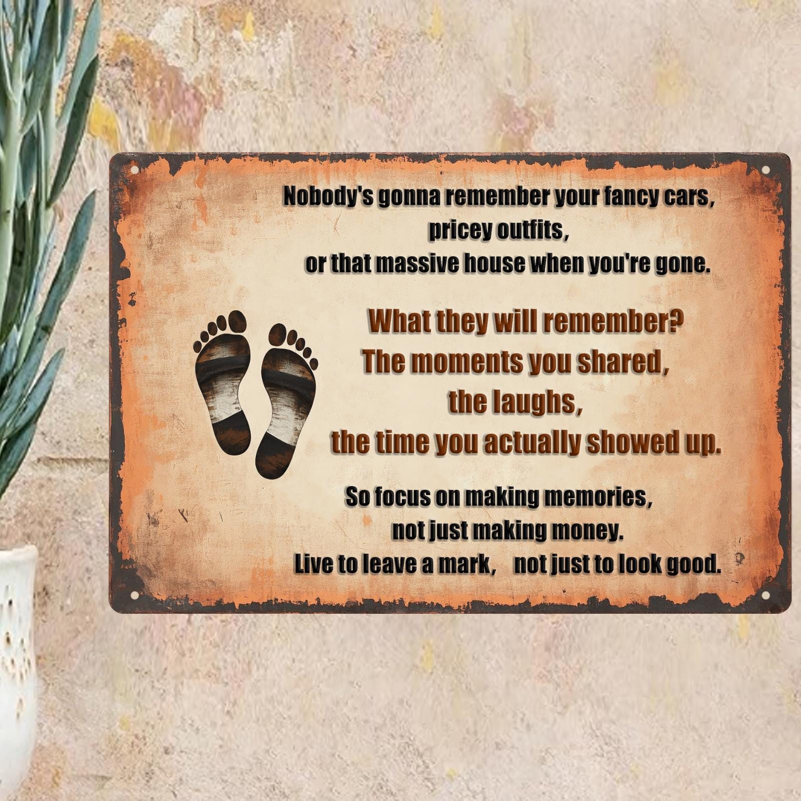 Vintage Inspirational Metal Sign: Live to Leave a Mark - Rustic Office Decor