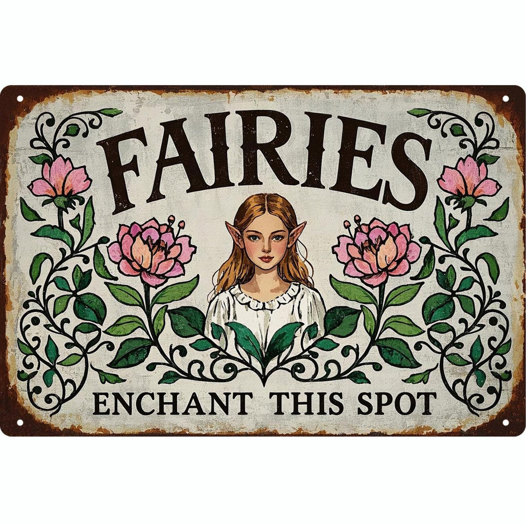 Plaque métallique vintage jardin de fées | Décoration d'intérieur rustique (20x30 cm)