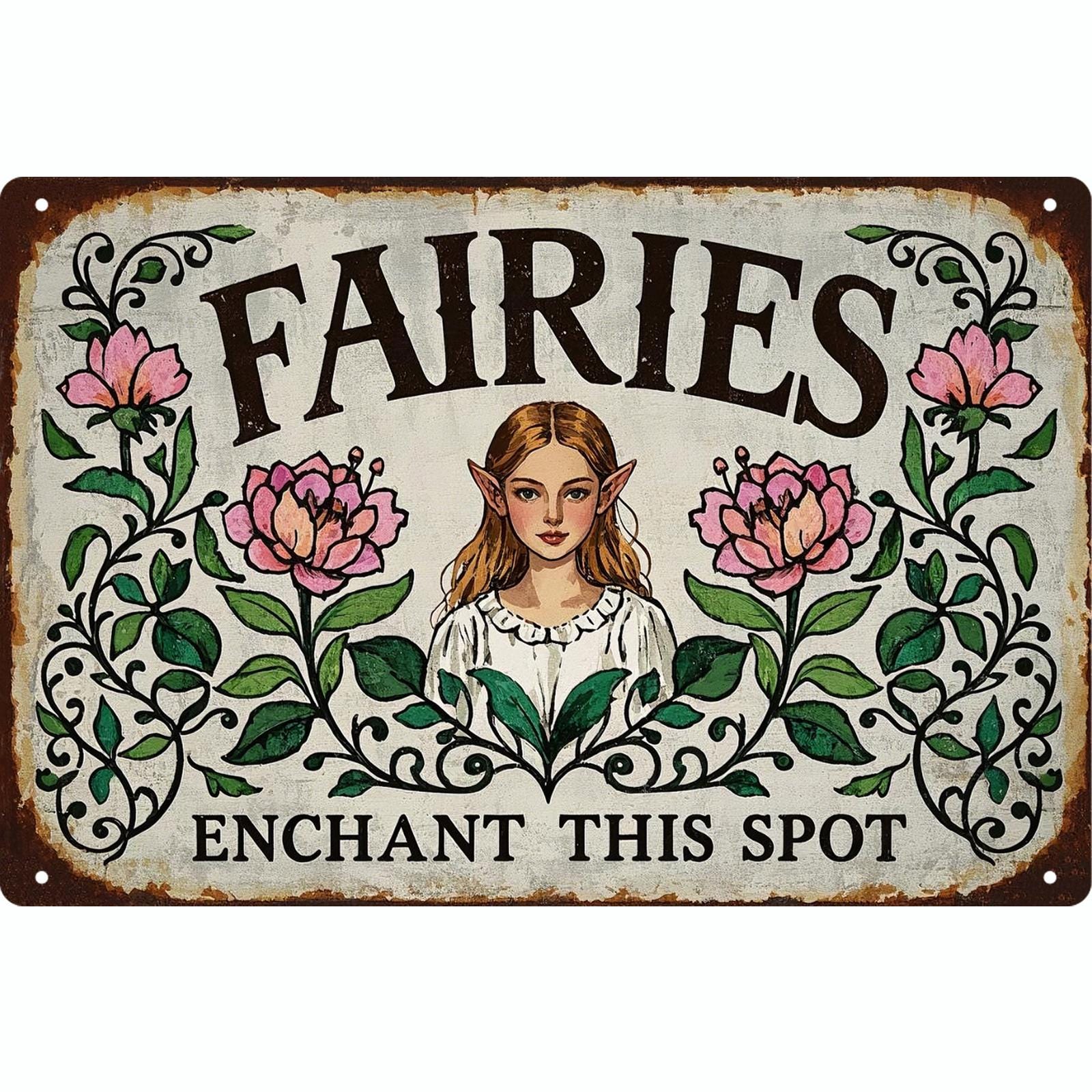 Vintage Fairy Garden Metal Sign: Rustic Home Decor (8x12)