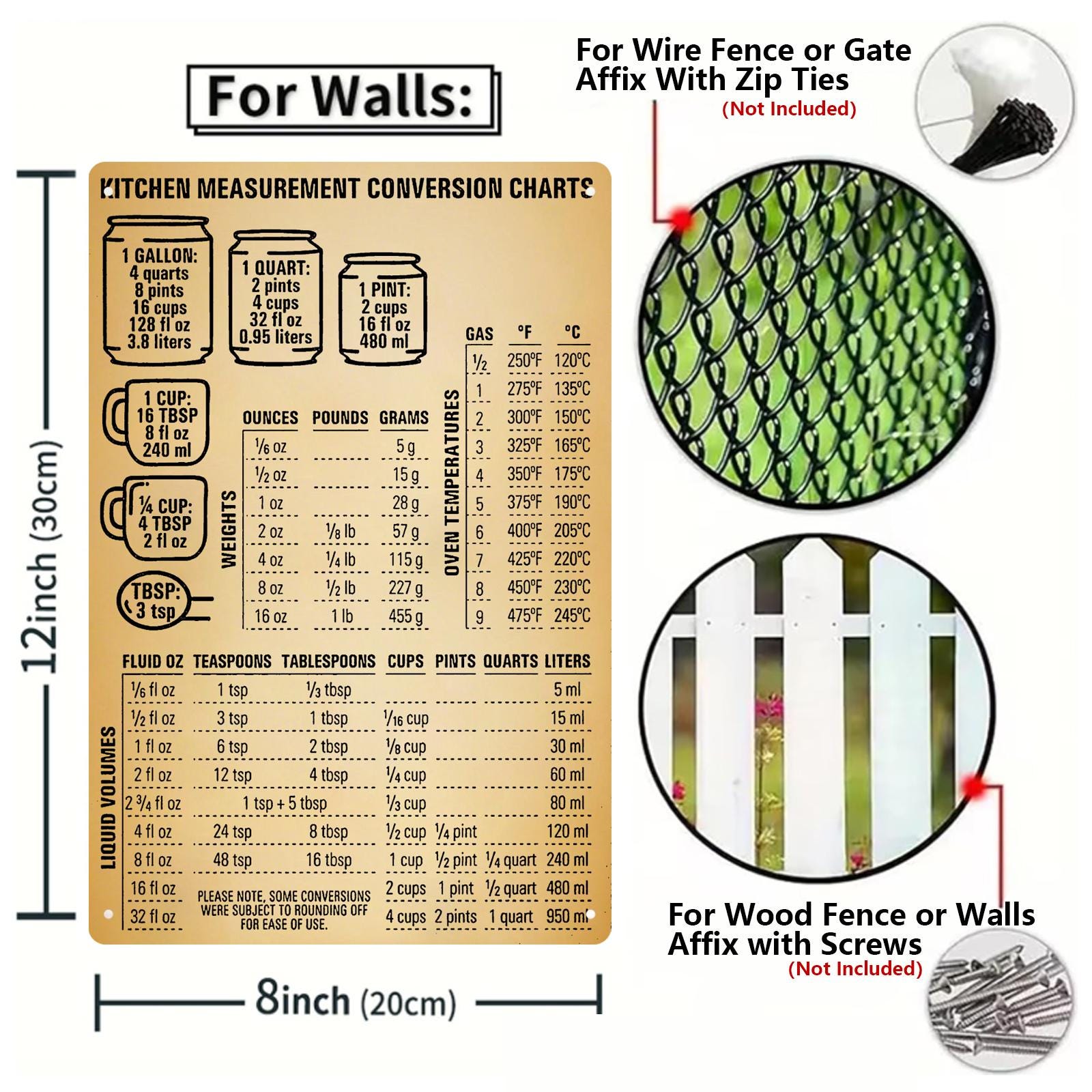 Kitchen Measurement Conversion Chart: Vintage Metal Sign, Farmhouse Decor
