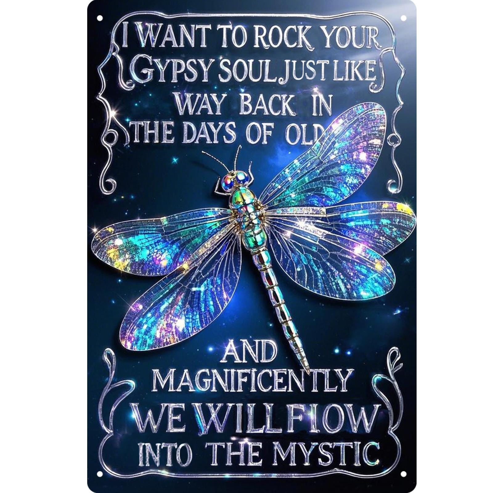 Dragonfly Metal Sign: Vintage Boho Wall Decor, Inspirational Quote
