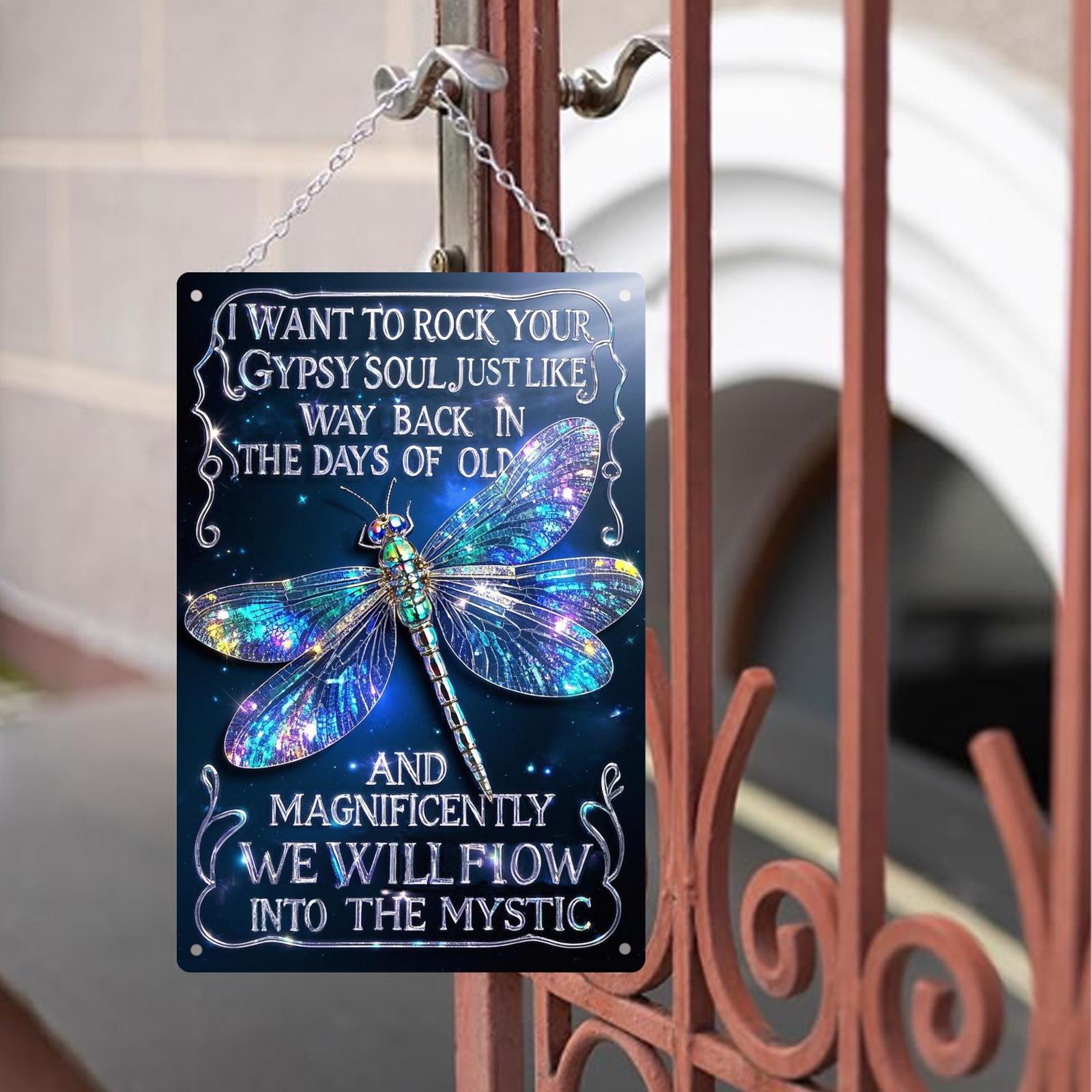 Dragonfly Metal Sign: Vintage Boho Wall Decor, Inspirational Quote