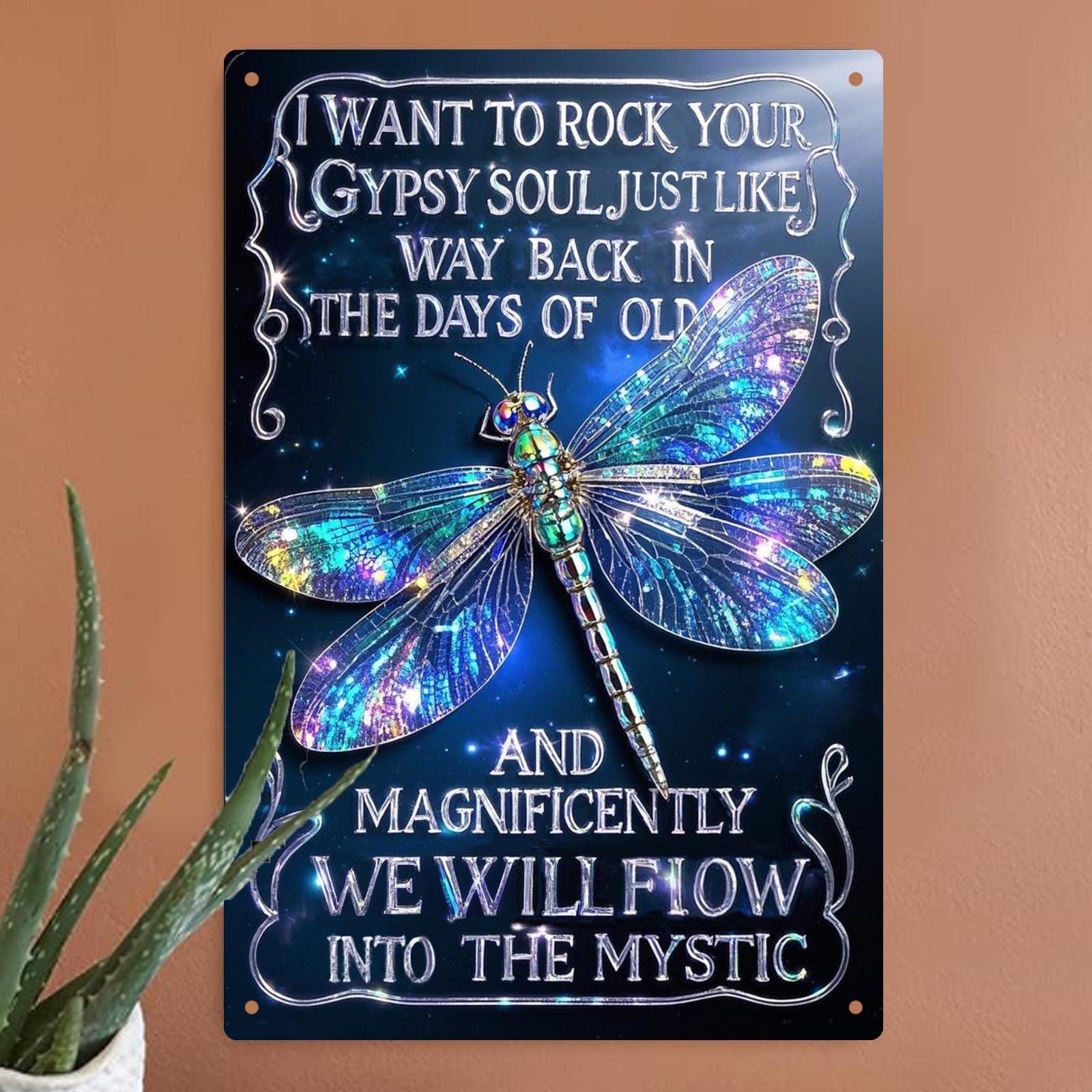 Dragonfly Metal Sign: Vintage Boho Wall Decor, Inspirational Quote
