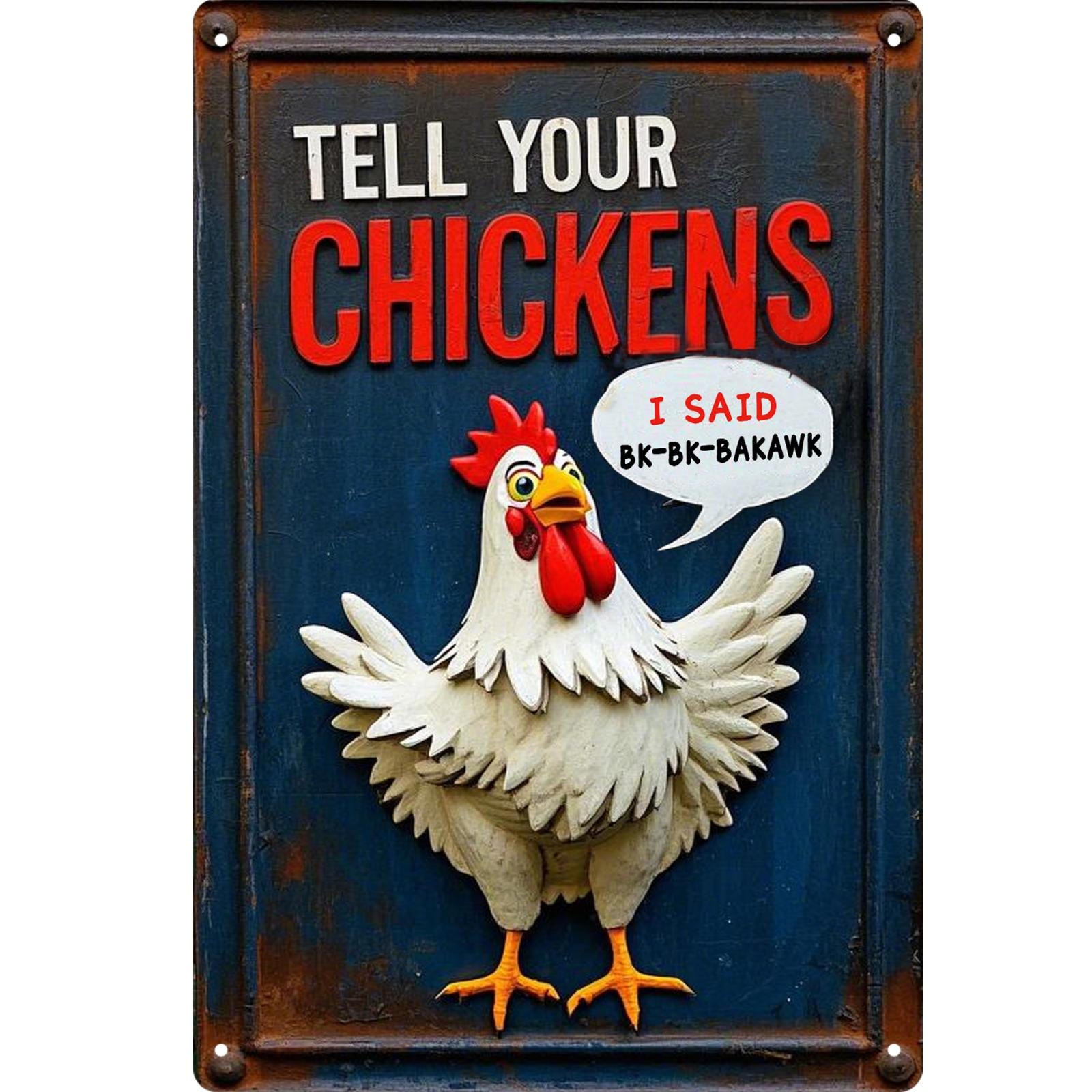 Funny Chicken Metal Sign: Farmhouse Kitchen Bar Decor