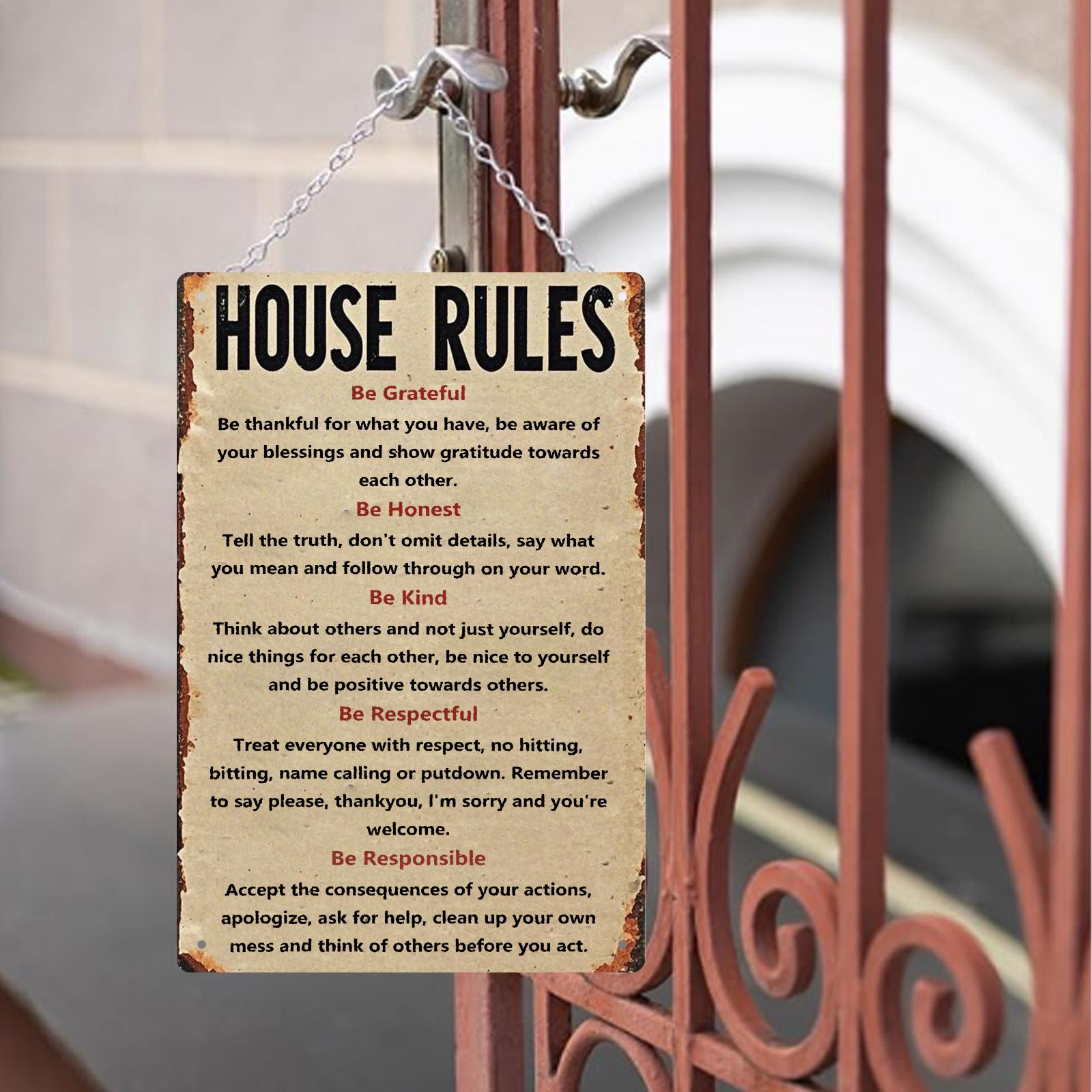 Vintage Style House Rules Metal Sign: Inspirational Home Decor