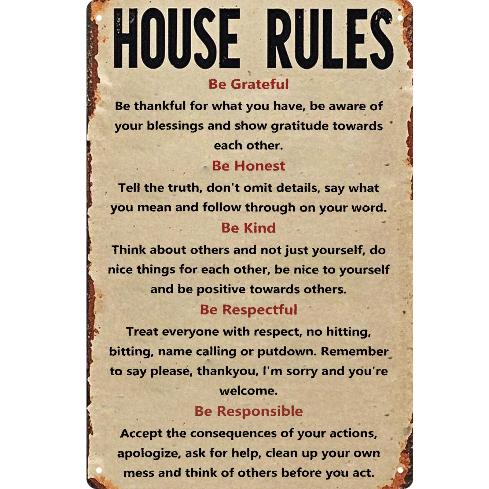 Vintage Style House Rules Metal Sign: Inspirational Home Decor