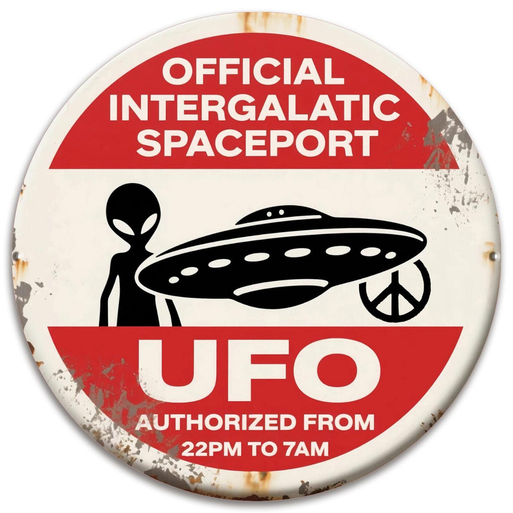 UFO Alien Weltraumhafen Metallschild | Sci-Fi Wandbild (20x20 cm)
