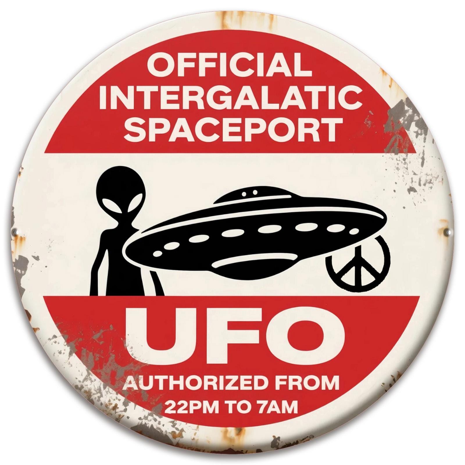 UFO Alien Weltraumhafen Metallschild | Sci-Fi Wandbild (20x20 cm)