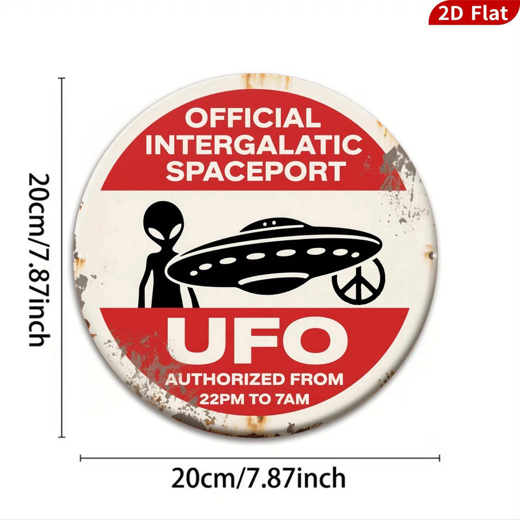 UFO Alien Weltraumhafen Metallschild | Sci-Fi Wandbild (20x20 cm)