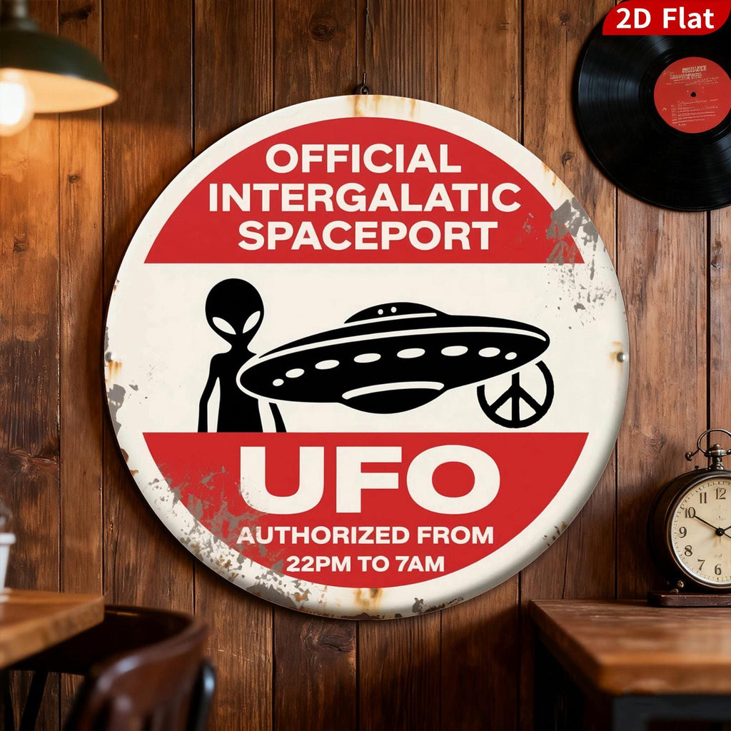 UFO Alien Weltraumhafen Metallschild | Sci-Fi Wandbild (20x20 cm)
