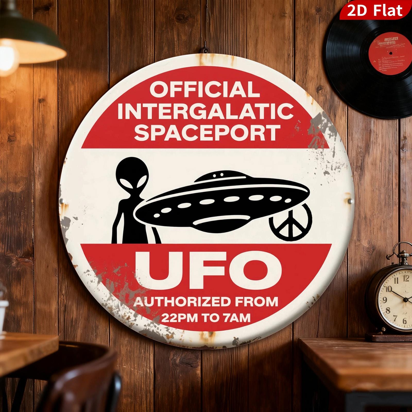 UFO Alien Weltraumhafen Metallschild | Sci-Fi Wandbild (20x20 cm)