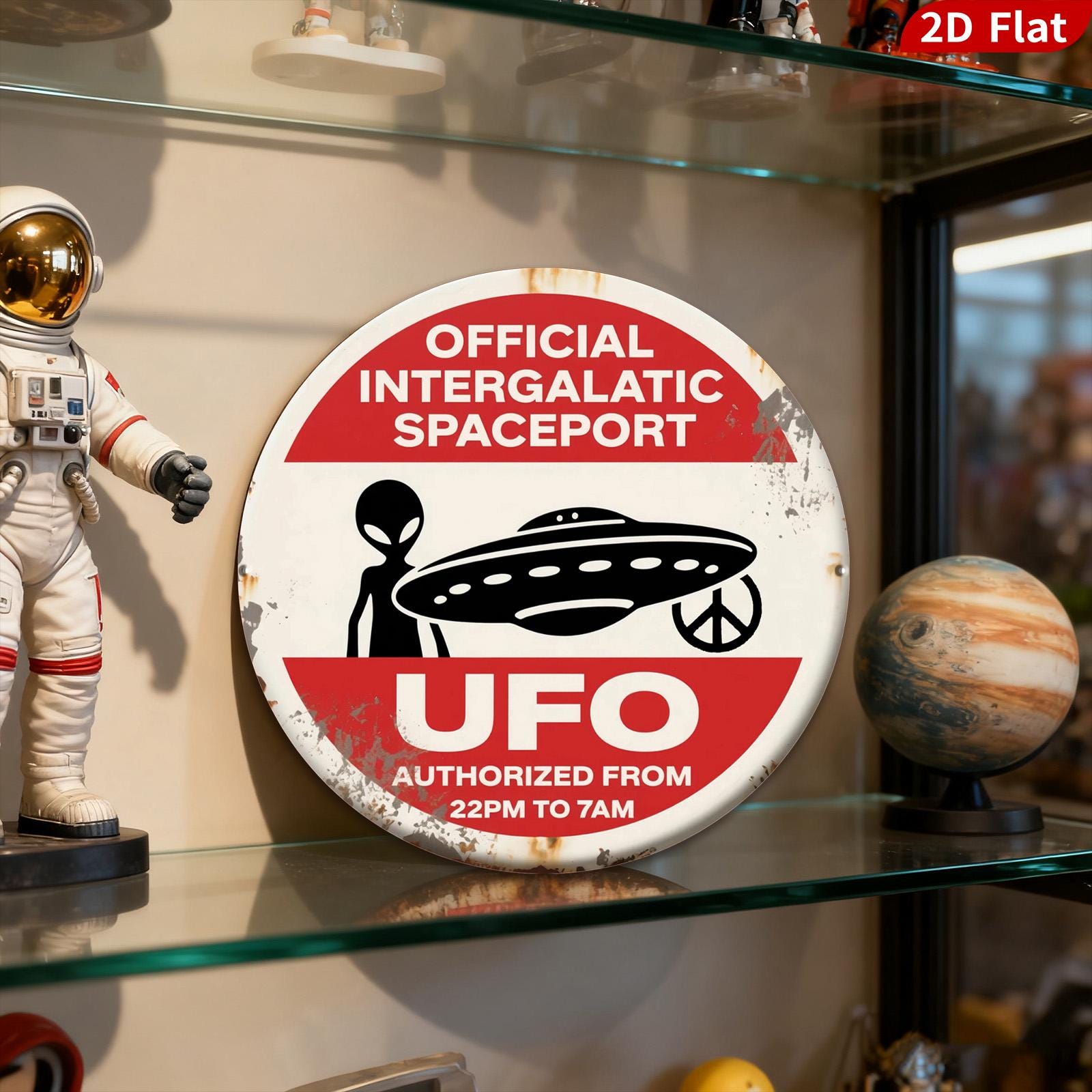 UFO Alien Weltraumhafen Metallschild | Sci-Fi Wandbild (20x20 cm)