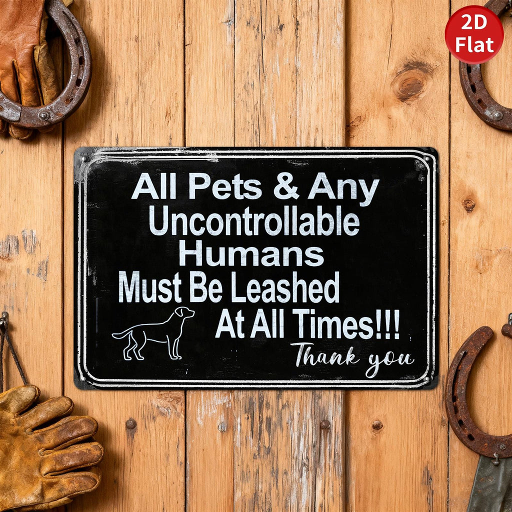 Leashed Pets Metal Sign: Funny Dog Silhouette, Indoor/Outdoor Decor