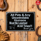 Letrero metálico Mascotas con correa | Silueta divertida de perro, decoración interior/exterior