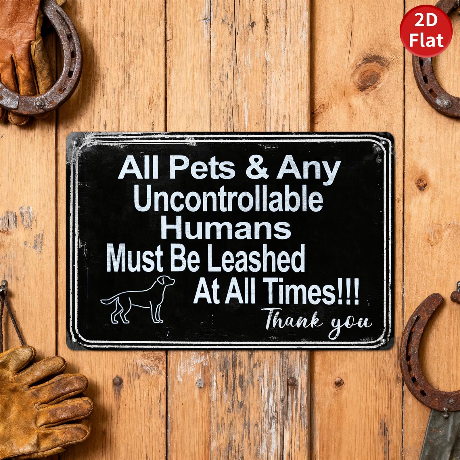 Leashed Pets Metal Sign: Funny Dog Silhouette, Indoor/Outdoor Decor
