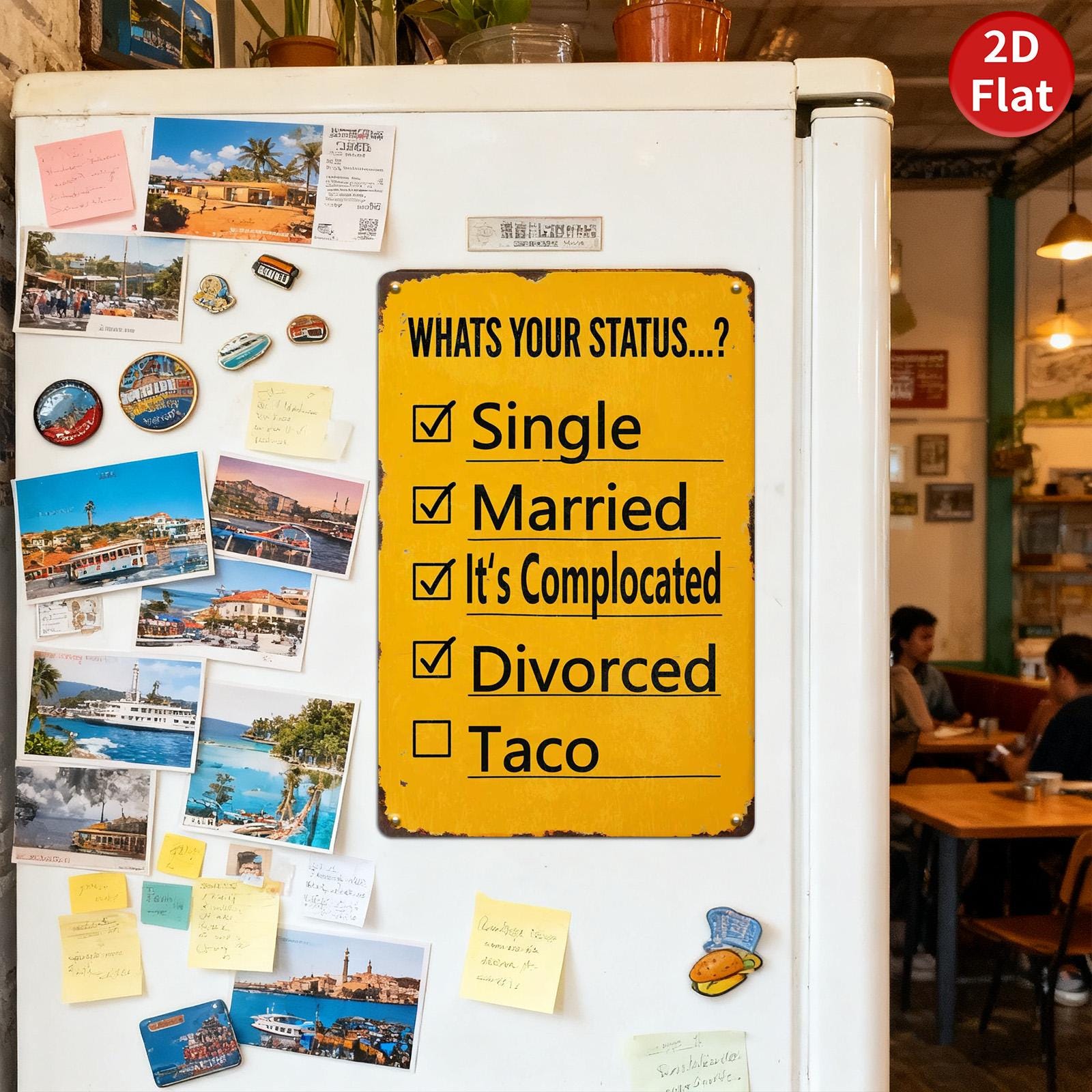 Retro "What's Your Status" Metal Sign: Funny Home Bar Decor