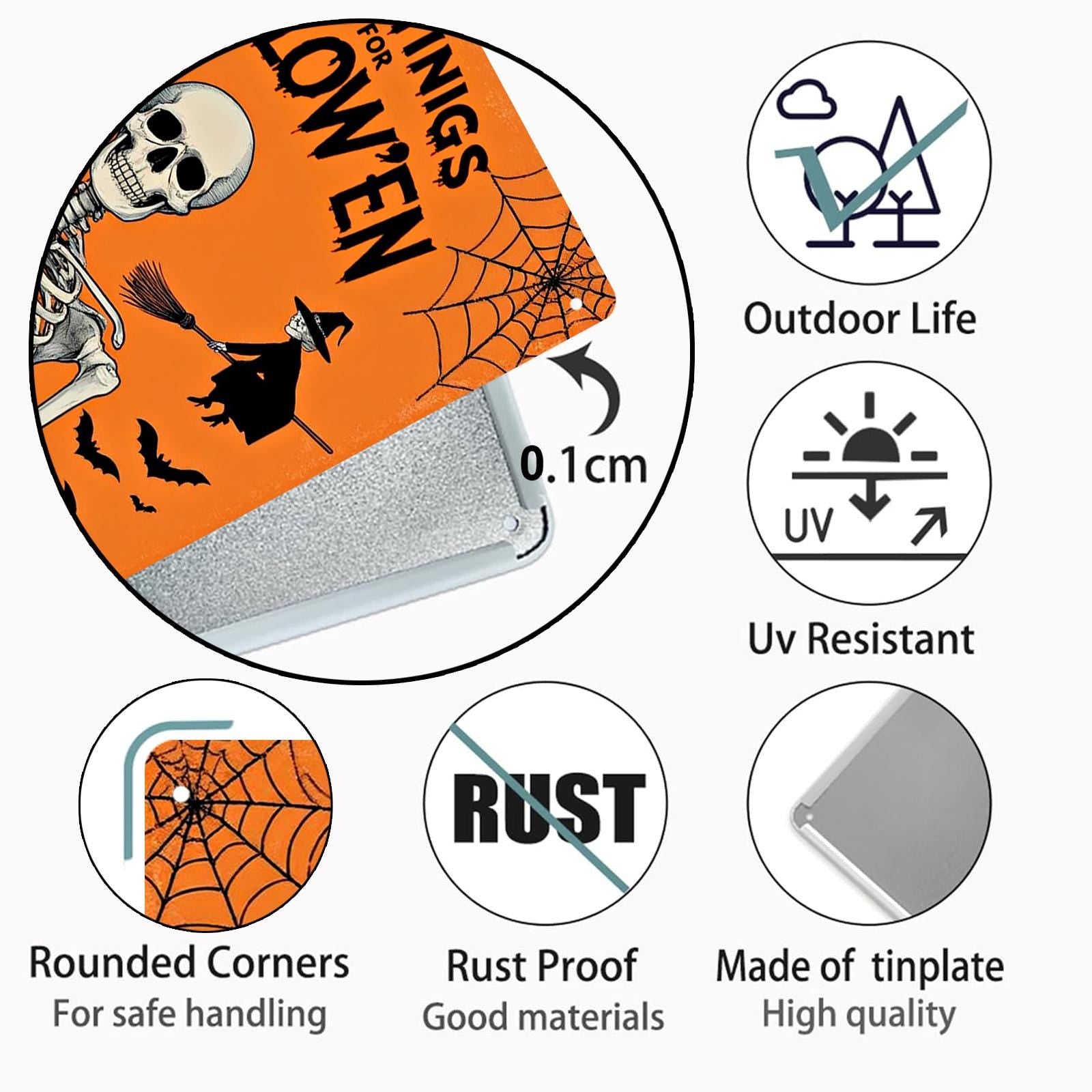 Vintage Halloween Metal Sign: Witch, Bat, Spider Web Decor