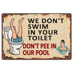 Plaque métallique rustique | Humour de piscine et toilettes amusant, Décoration de cabine (20x30 cm)