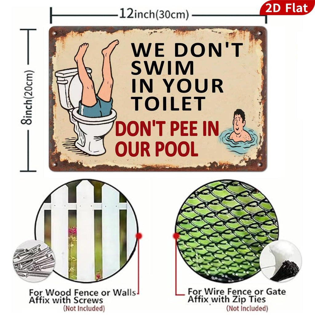 Rustic Metal Sign: Funny Toilet Pool Humor, Cabin Decor (8x12)