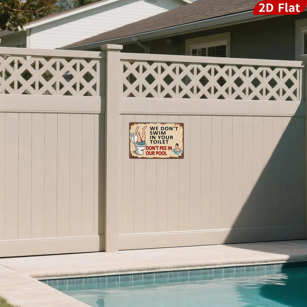 Rustic Metal Sign: Funny Toilet Pool Humor, Cabin Decor (8x12)